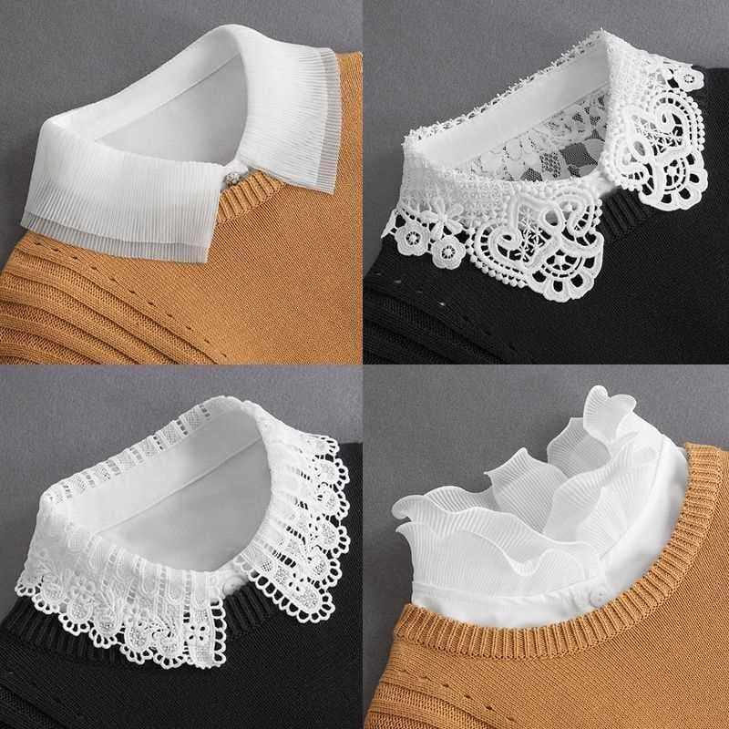 Renda colar falso senhoras moletom gola falsa camisola camisa gola decorativa interior branco oco boneca colar