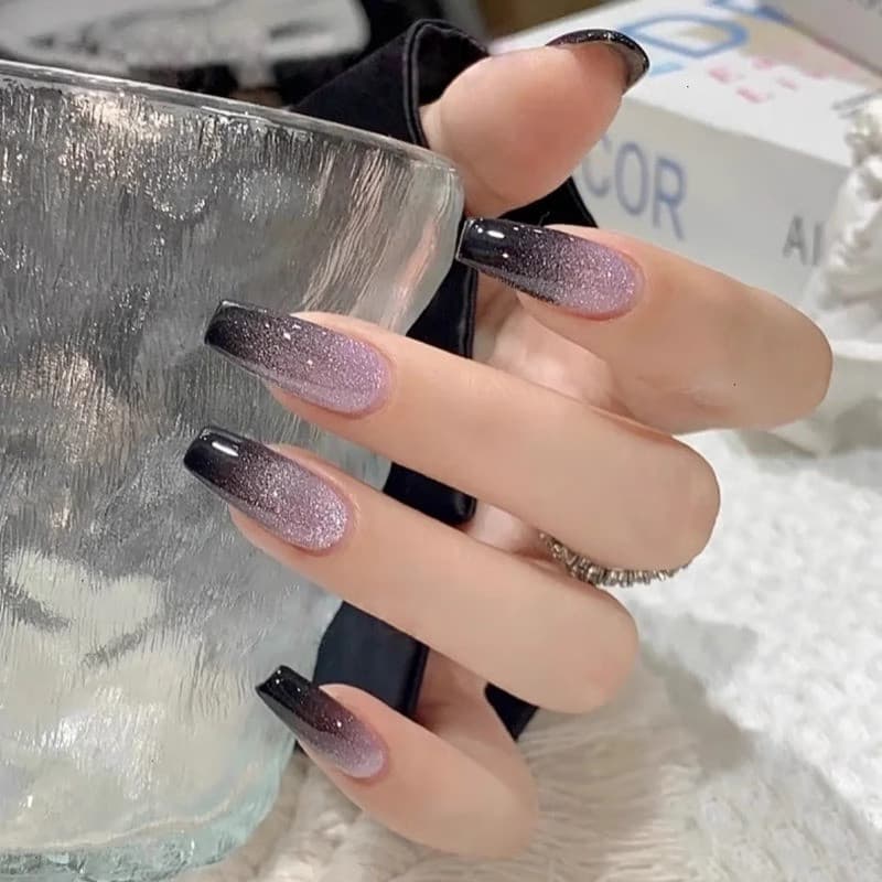 Remendo de unhas galáxia Starlight gradiente preto Manicure Glitter longo Ballet prego vestindo prego falso prego remend
