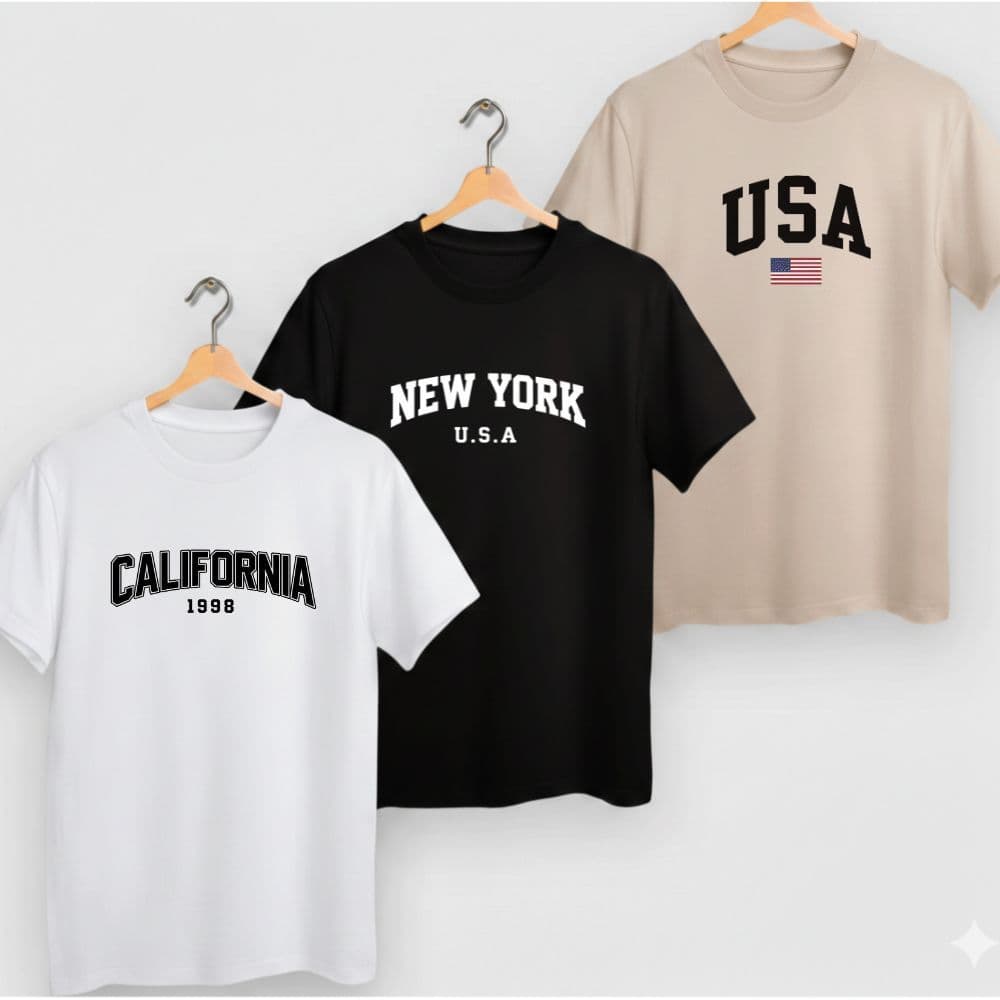 Kit 3 camiseta juvenil e infantil meninos ccalifornia new york e usa tam 02 a 16
