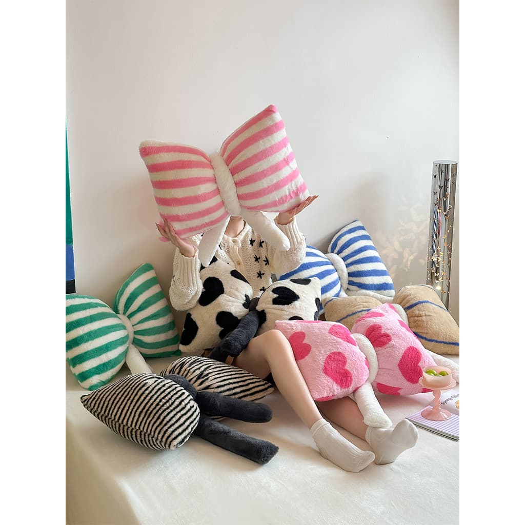 Não é apenas fofo | Ins Sweet Bow Rabbit Fleece Pillow Dopamina Cream Style Milk Fleece Pillow com núcleo