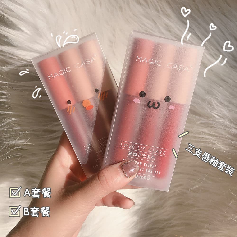 [3 peças] conjunto de esmalte labial névoa de água fosco estilo estudante feminino marca de nicho barato copo antiaderen