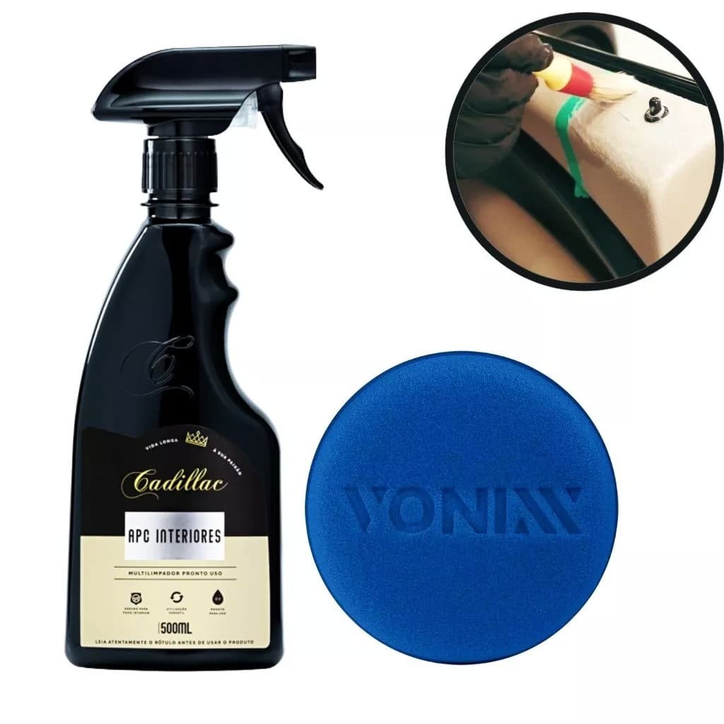 APC Interiores Cadillac 500ml + Aplicador Vonixx Limpador Multiuso Automotivo p/ Plástico e Painel