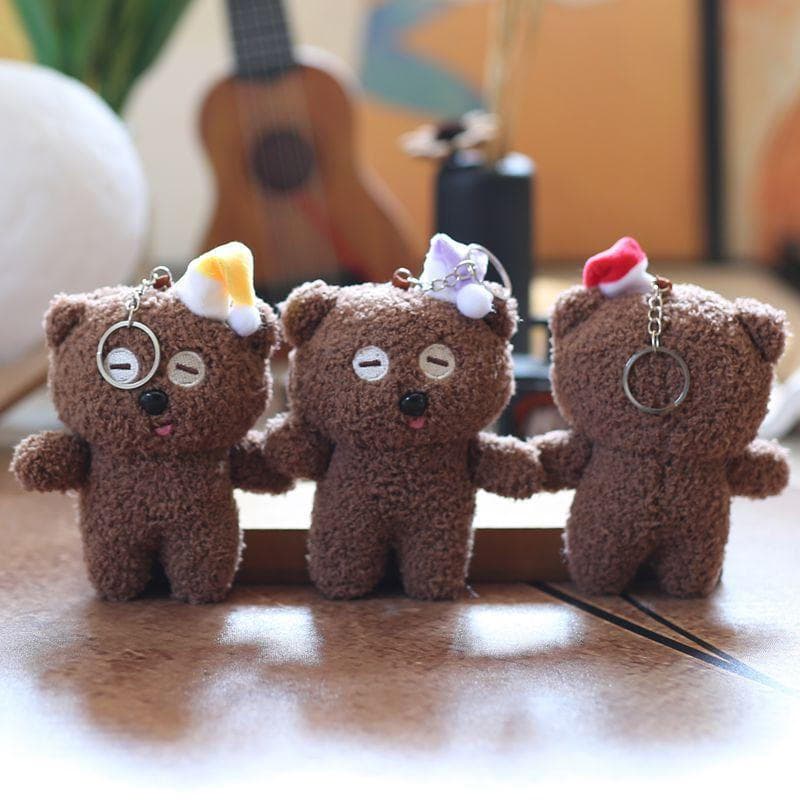 1pc Chaveiro de Boneca Urso de Desenho Animado com Chapéu, Acessórios de Mochila de Brinquedo de Pelúcia 206N