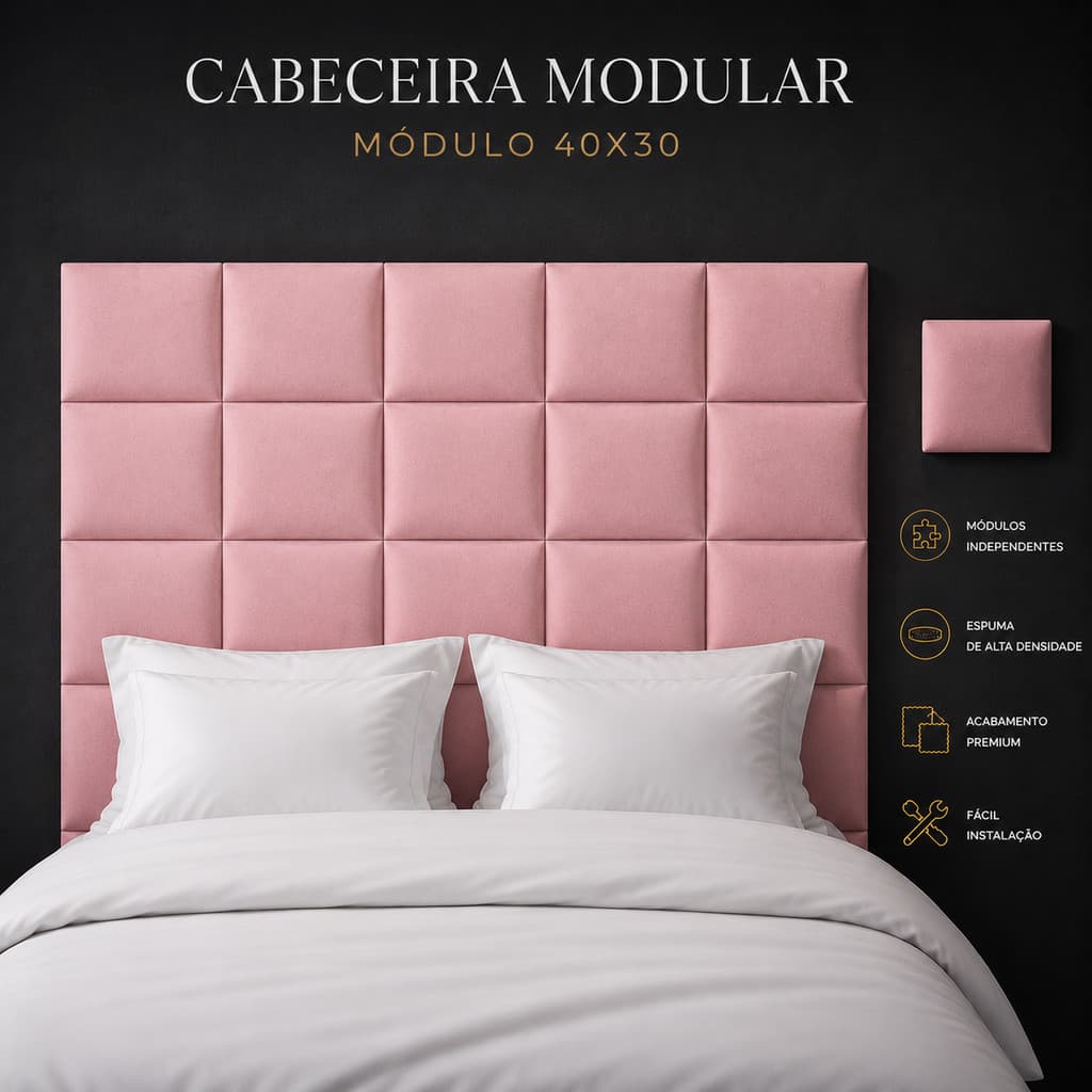 Cabeceira Estofada Modular 40x30 Premium  Envio Imediato Cama Box Solteiro Casal Queen King