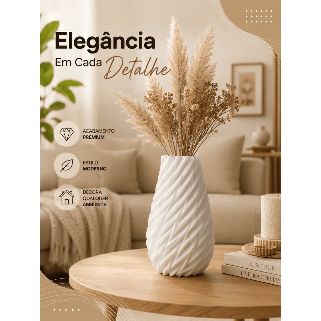 Vaso Espiral Canelado Moderno Decorativo Minimalista Preto Branco Marrom Sala Escritório Enfeite