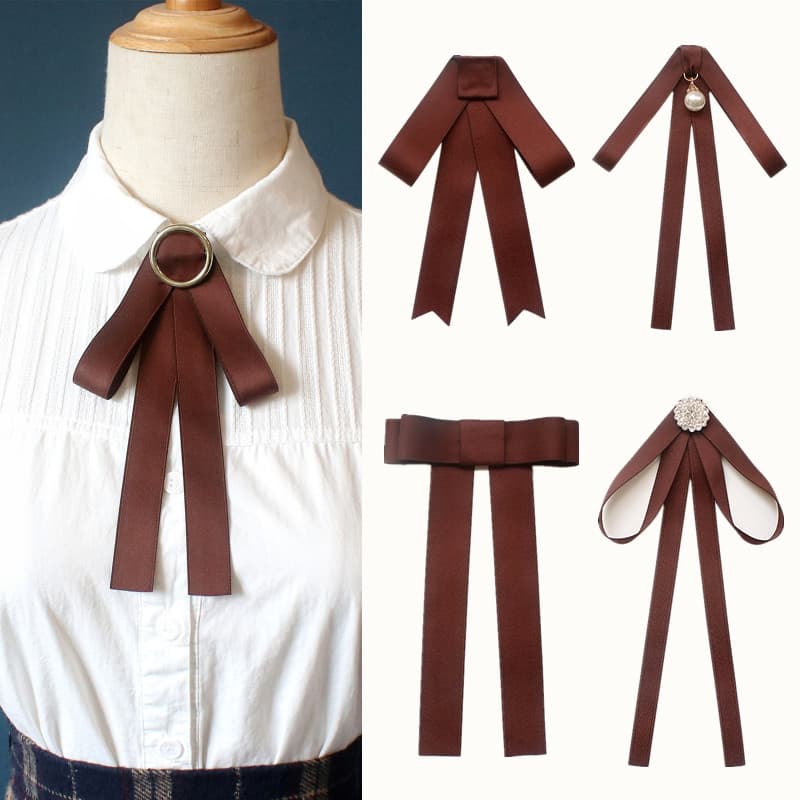Cor café gravata borboleta acessórios camisa branca meninas gravata borboleta estilo Preppy Streamer literário cor sólid
