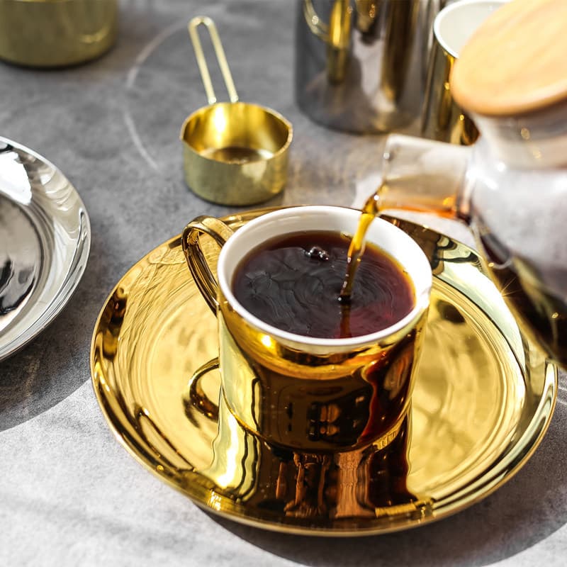 Prato de jantar banhado a ouro em cerâmica dourada, prato de sobremesa para café da manhã, bandeja de armazenamento, cop