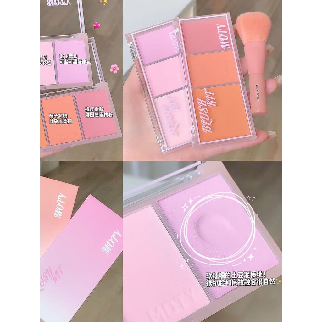Três cores fantasia menina puro desejo picado batata blush paleta fosco Natural brilho expansão psiquiatra cor blush azu