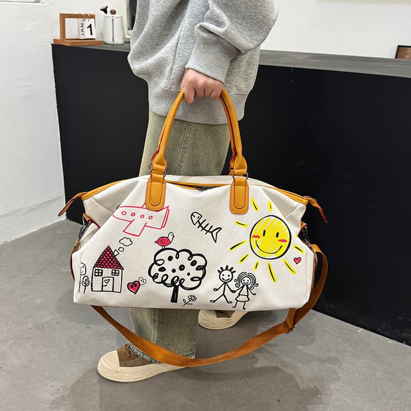 Bolsa de viagem de lona de curta distância feminina leve grande capacidade saco de bagagem de mão capa carrinho de embar