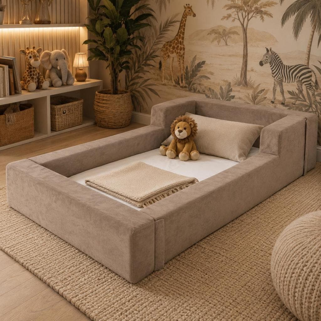 Cama Montessoriana Solteiro Desmontável Colchão Boucle Bege