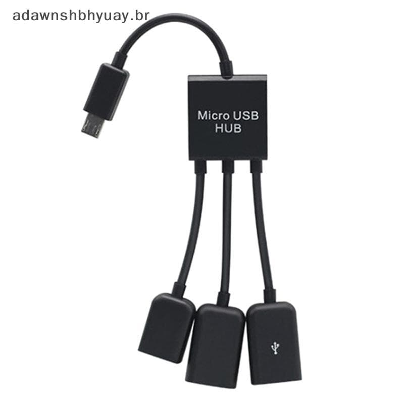 Adawnshubiuay 3 Em 1 Micro USB OTG Adaptador Cabo Macho Para Fêmea Hub Smartphone Computador Tablet 3 Portas BR