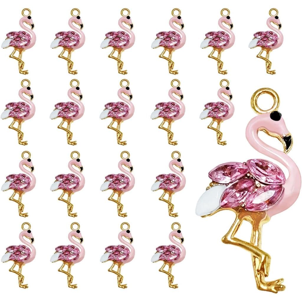 20Pcs Flamingo Charms for Jewelry Making Alloy Small Pendants for DIY Bracelets, Necklaces & Earrings - Summer Craft Cha