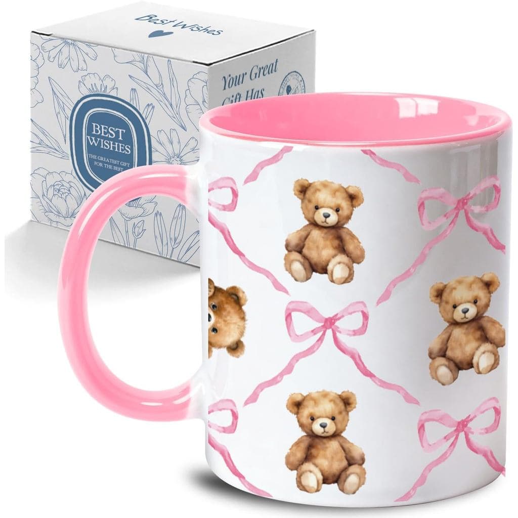 Caneca de Café Divertida e Original para Presentes de Aniversário, Natal e Ação de Graças, Caneca de Café Rosa com Laço