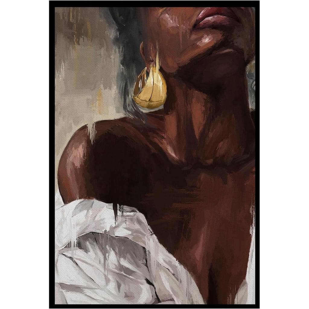 Black Woman Art Black woman portrait Wall Art African American art White Dress，Oil Painting Canvas Texture Canvas Wall A