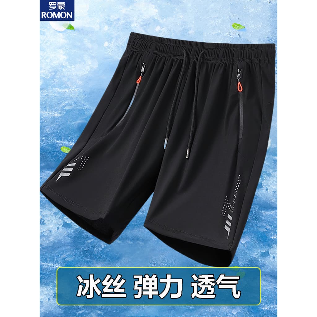 Lomon calções de secagem rápida de seda gelo masculino verão exterior Wear solto tamanho grande calças médias 5 pontos c