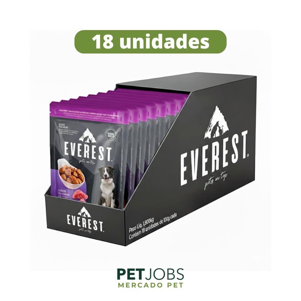 Sachê de Ração Úmida CÃES Super Premium Everest 100gr Caixa com 18 unidades Sabor Cordeiro