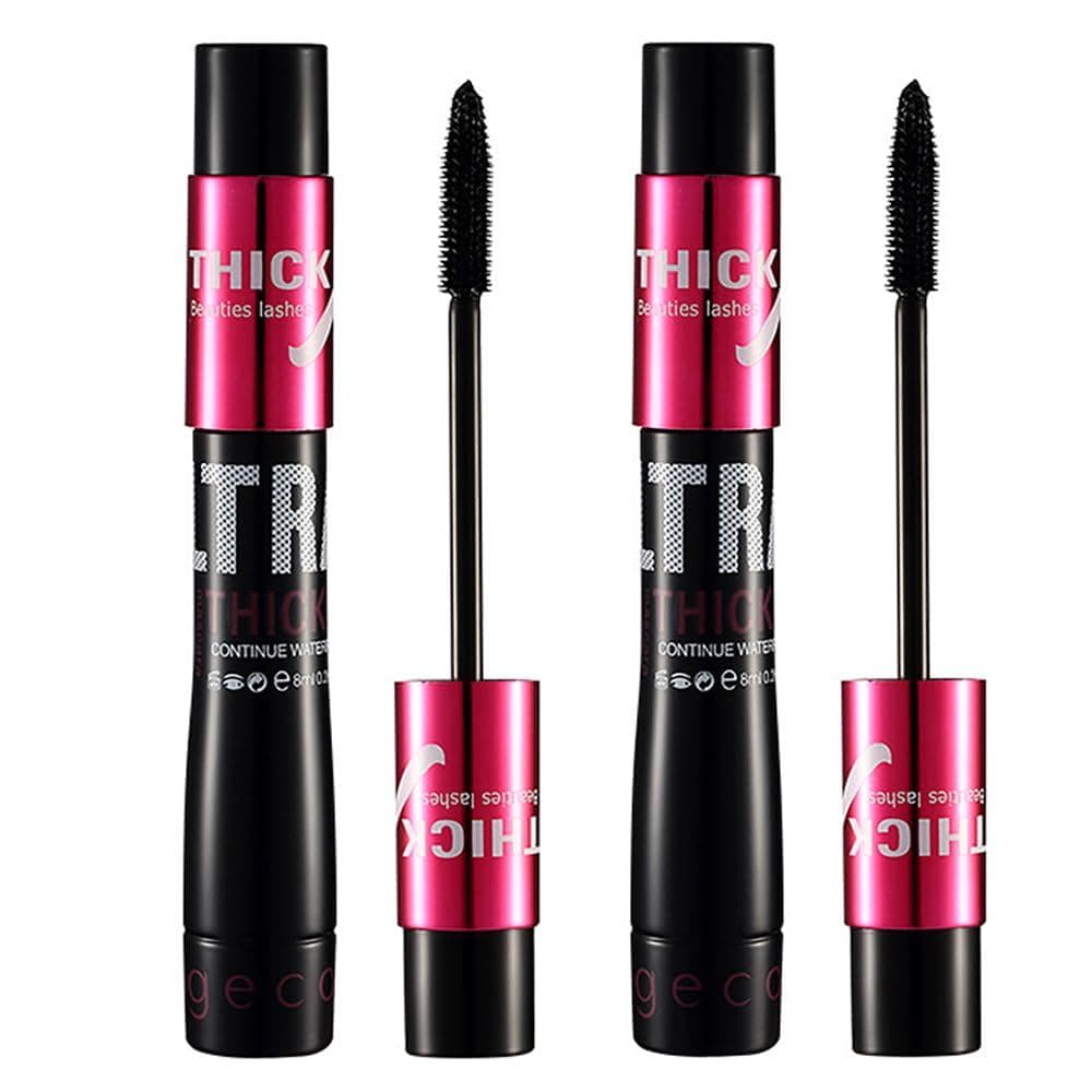 Máscara para Cílios à Prova d'Água, Espessante e Alongadora com Fibras de Seda, Conjunto Duplo, 10g*2 (Preto)