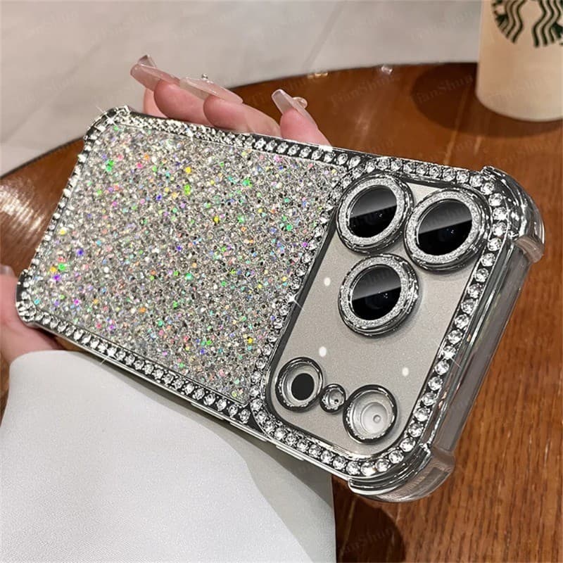 Galvanoplastia Colorida Glitter Diamante Capa De Telefone Compatível Com iPhone 17 16 15 14 13 Pro Max Inclui Película P