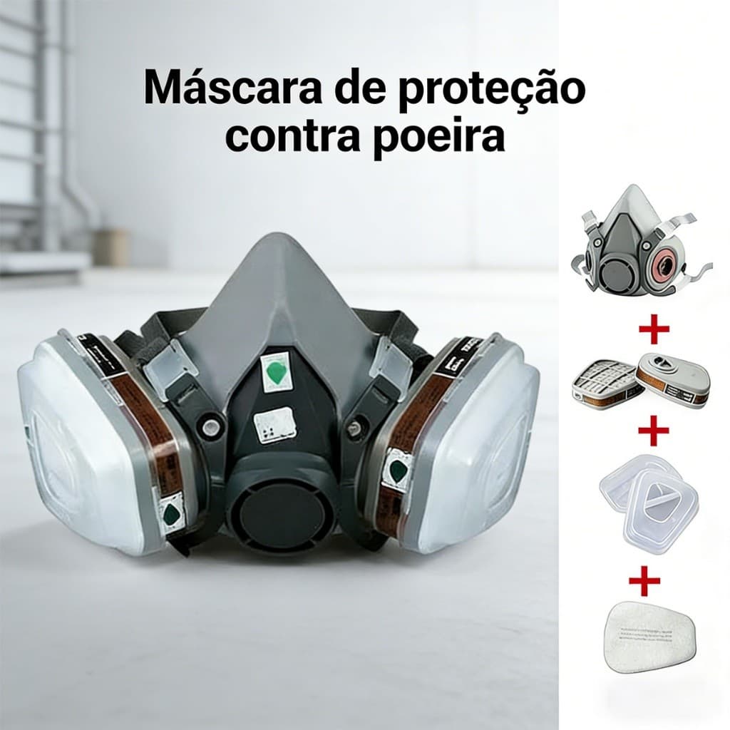 Máscara de proteção industrial contra poeira, equipada com filtro de carvão ativado