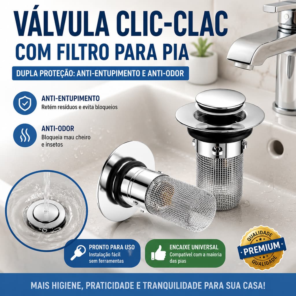 Válvula Click Ralo Cuba Pia Lavatório Banheiro Inox Universal Antientupimento Antiodor Para Lavabo Alta Qualidade