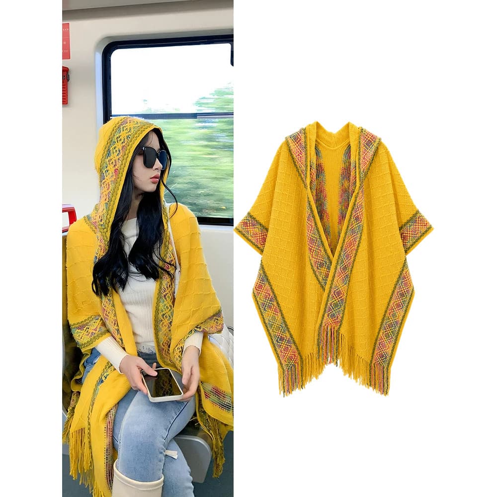 Estilo étnico xale estilo feminino Yunnan Xinjiang viagem foto com capuz capa de malha outono inverno cachecol exterior