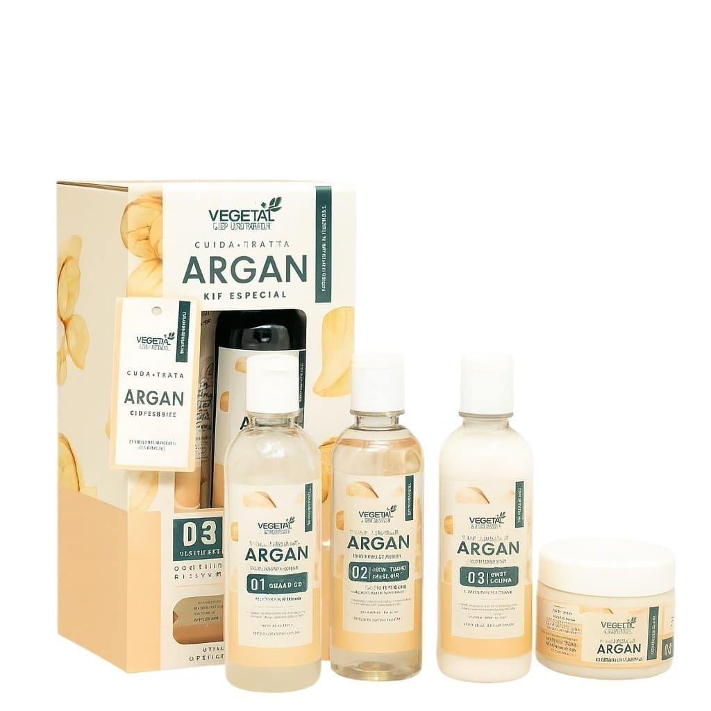 Kit Capilar Especial Argan 4x1 – Vegetal do Brasil | Hidratação, Força e Brilho