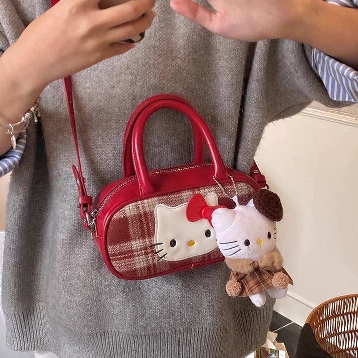 Kitty kitty gato vermelho bolsa pequena bolsa feminina nicho Design 2026 novo estilo outono inverno bonito saco do mensa