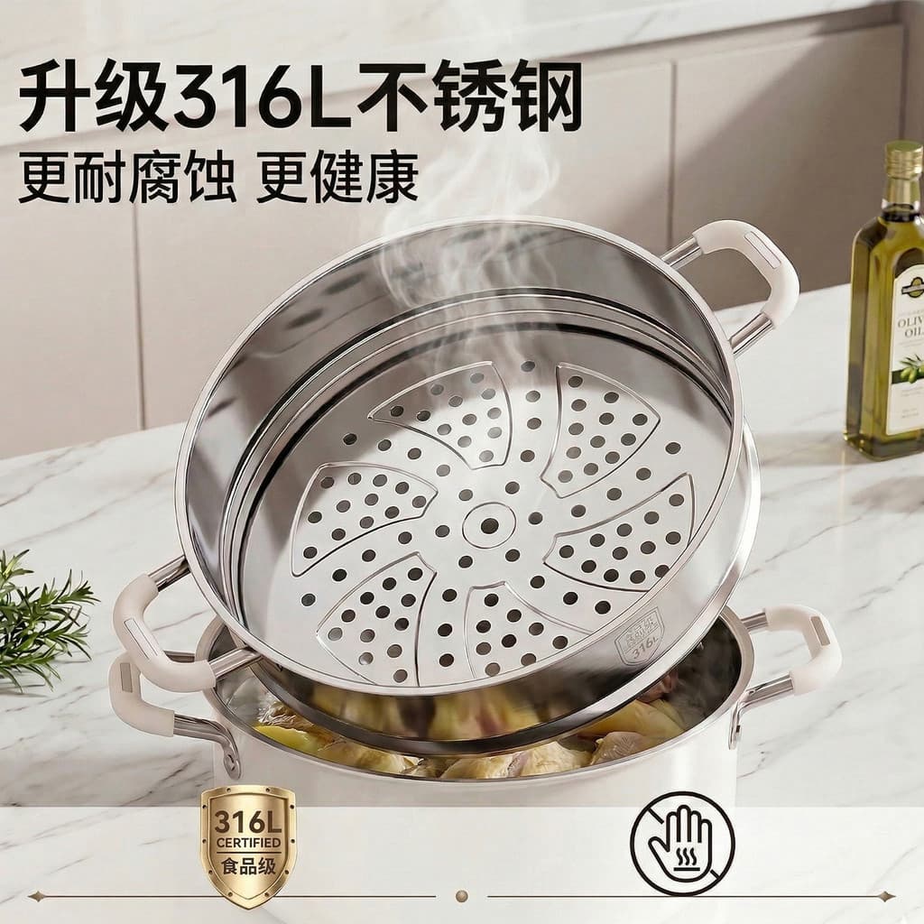 304 gaveta de vapor de qualidade alimentar panela de arroz vapor 316L Grade de vapor de aço inoxidável doméstico gaiola
