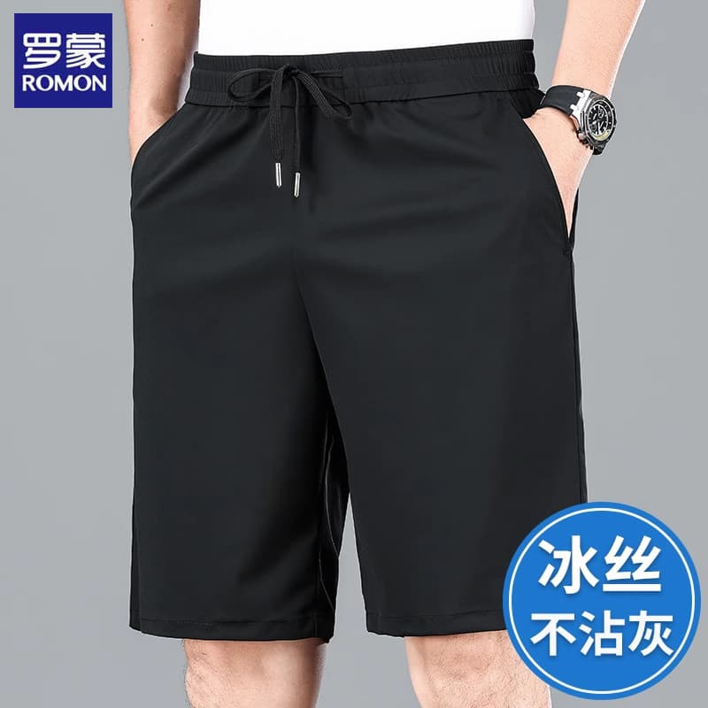 Lomon Shorts soltos retos masculinos verão fino gelo seda calças cortadas exterior usar calças grandes calças de praia n