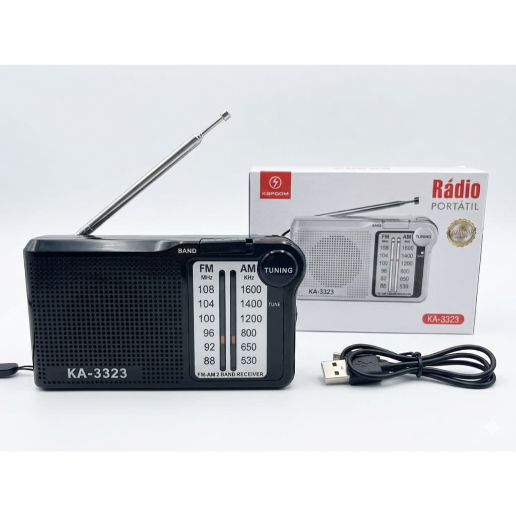 Rádio Portátil De Bolso AM/FM Pilha e Cabo Carregador Tipo C Entrada Fone de Ouvido
