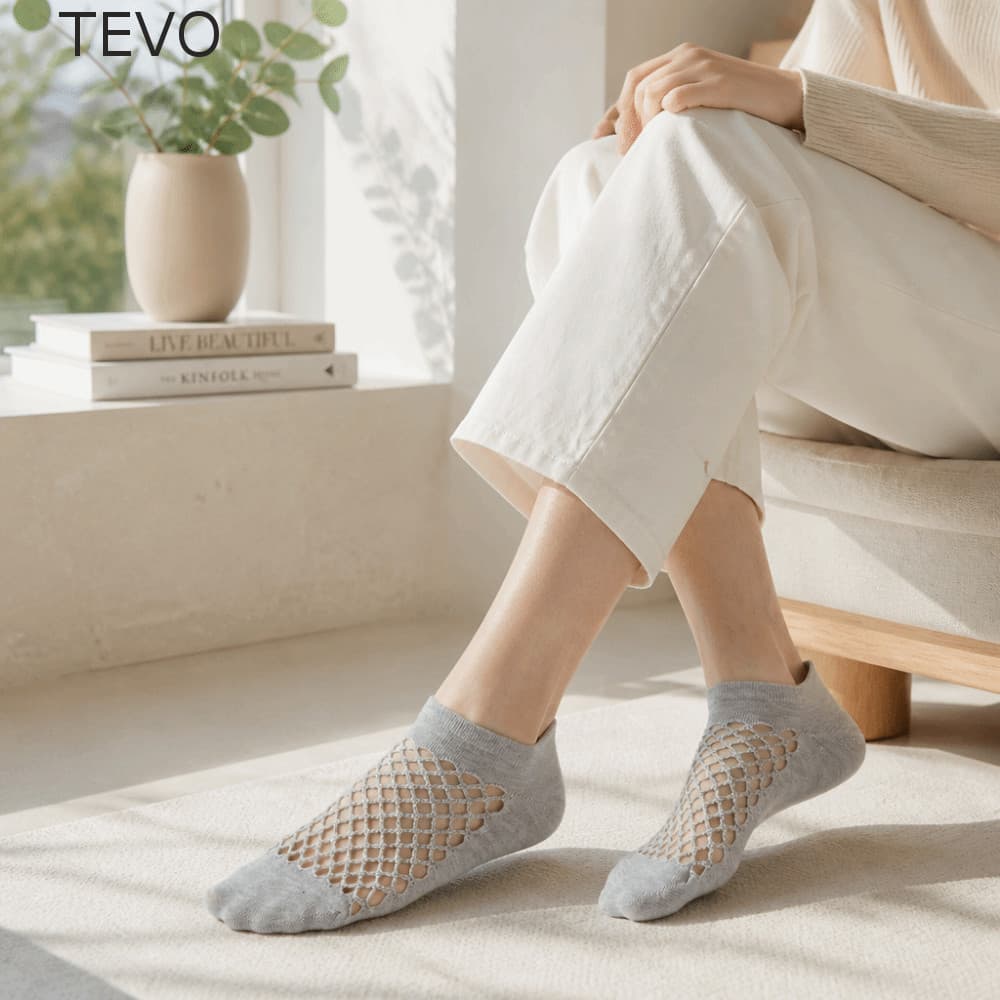 Meias Masculinas TEVO , Finas De Buraco Curto Com Design Oco Esportivas De Cor Sólida Absorção De Suor E Corte Baixo