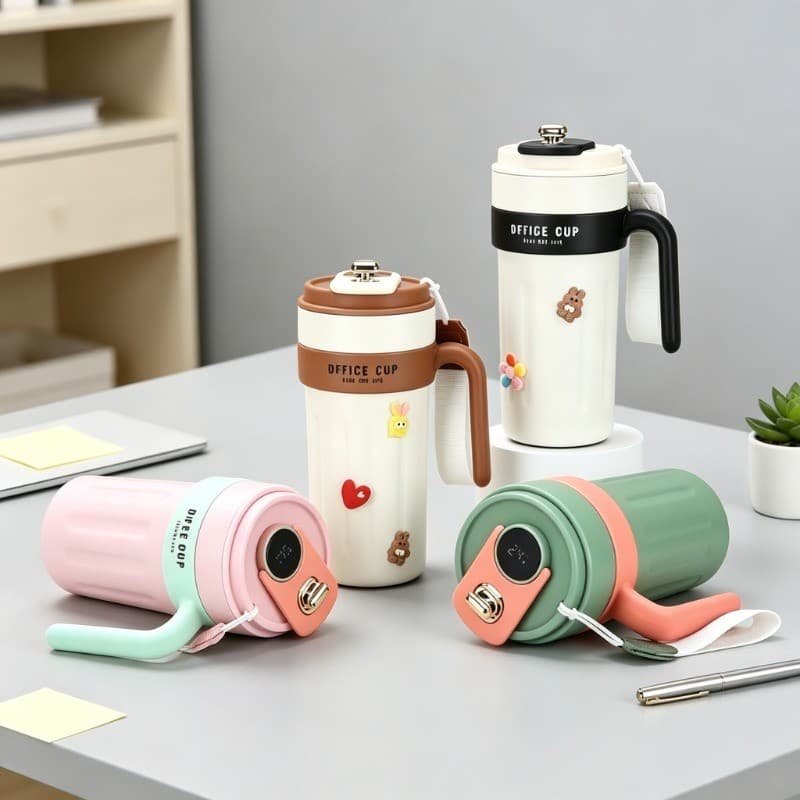 Caneca Térmica 650ml Inox com Alça e Termômetro Digital para Trabalho e Escola