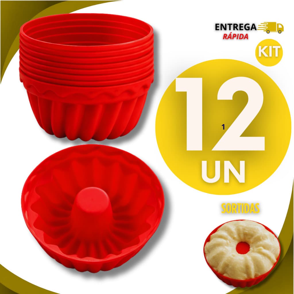 Kit 12 Forma Forminhas Cupcake Mini Bolo Silicone Air Fryer Assadeira Muffin Cozinha Perfeito