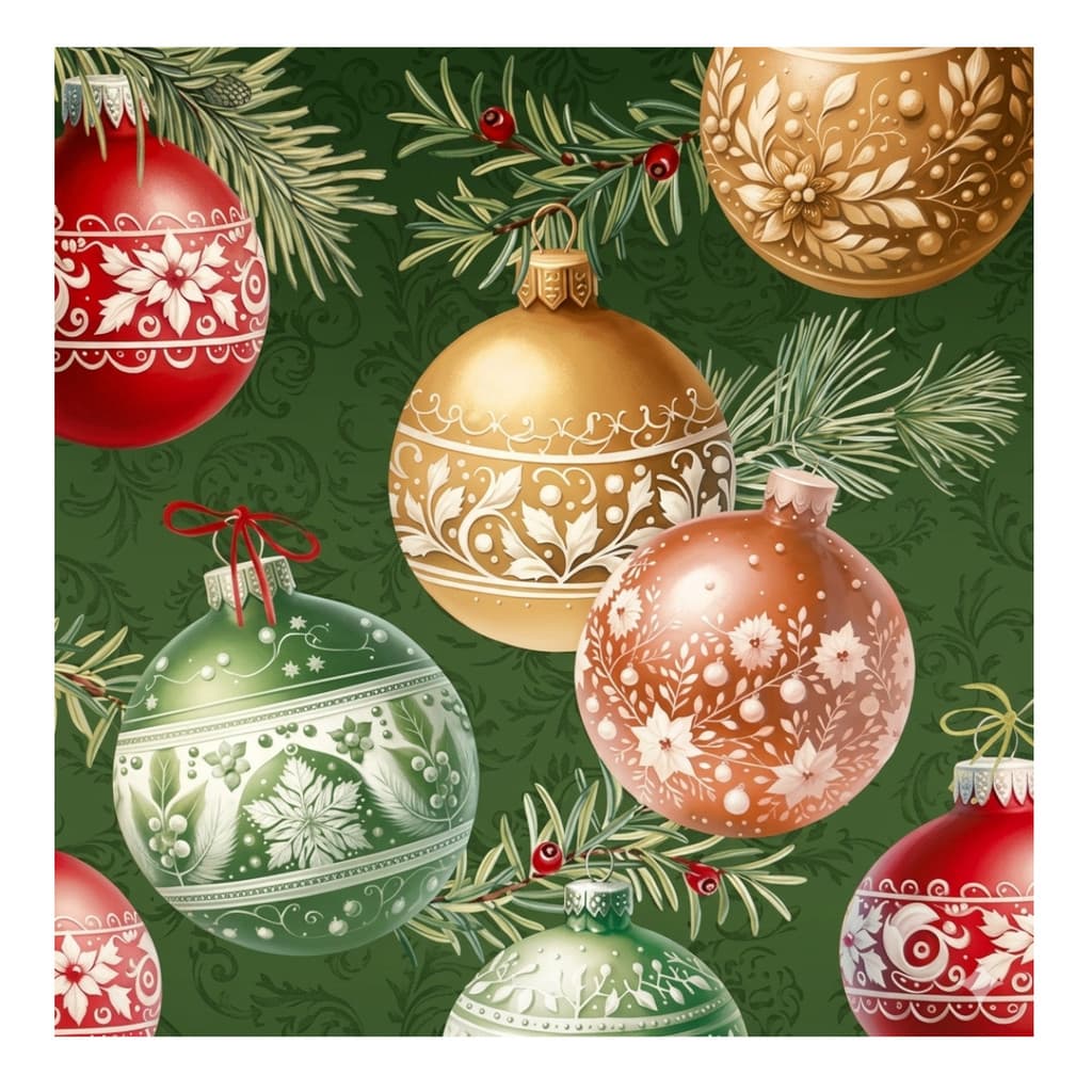 Guardanapo Para Decoupage Papel Bolas de Natal Fundo Verde 20un IHR