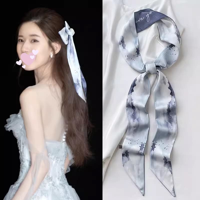 Longo estreito pequeno lenço de seda feminino novo chinês trançado corda de cabelo gravata faixa de cabelo fita gravata
