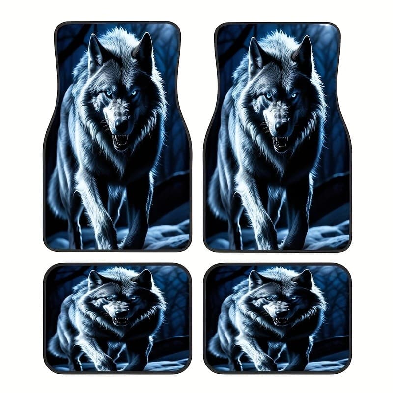 4 peças, carros com padrões de estilo tema Magic Wolf, tapetes antiderrapantes universais, acessórios internos fáceis de