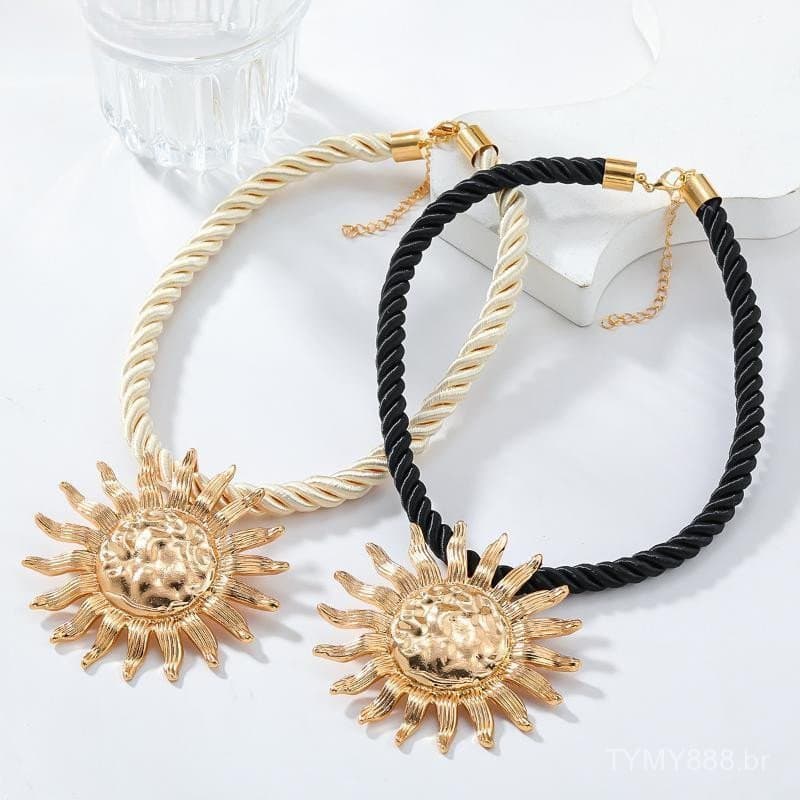Colares Estilo Férias para Mulheres, Gargantilhas Vintage de Girassol, Colares Simples e Elegantes, Presente de Joias