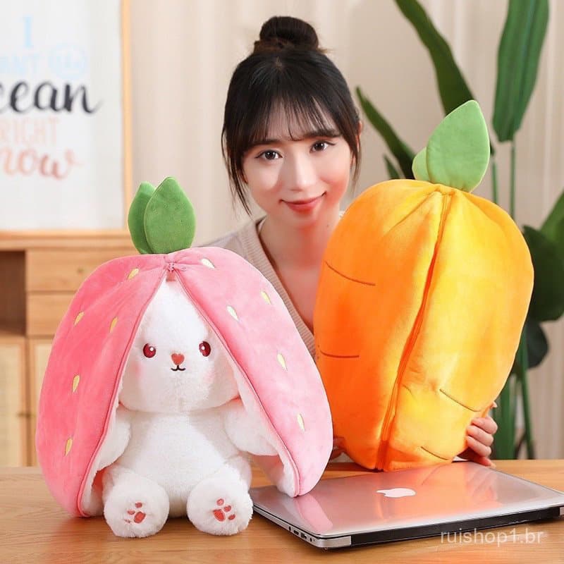 Coelho de morango com orelhas longas, coelho de cosplay 2 em 1 9GYL