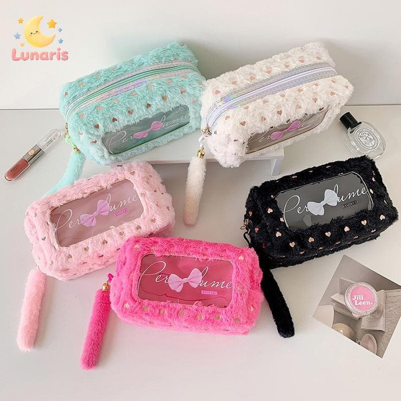 Lunaris Pelúcia PVC Y2K Arco Papelaria Saco De Armazenamento Desktop Bowknot Estilo Coreano Lápis Caso Estético Ins Bols