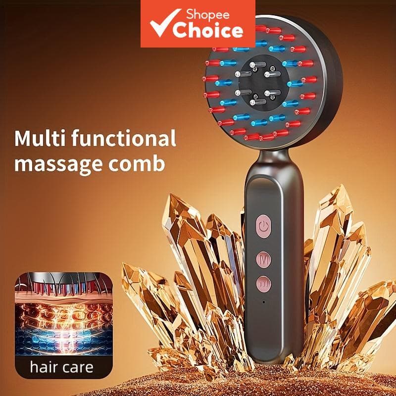 Massageador Capilar Multifuncional com Rolo de Óleo Essencial e Terapia de Luz Vermelha, Pente para Massagem do Couro