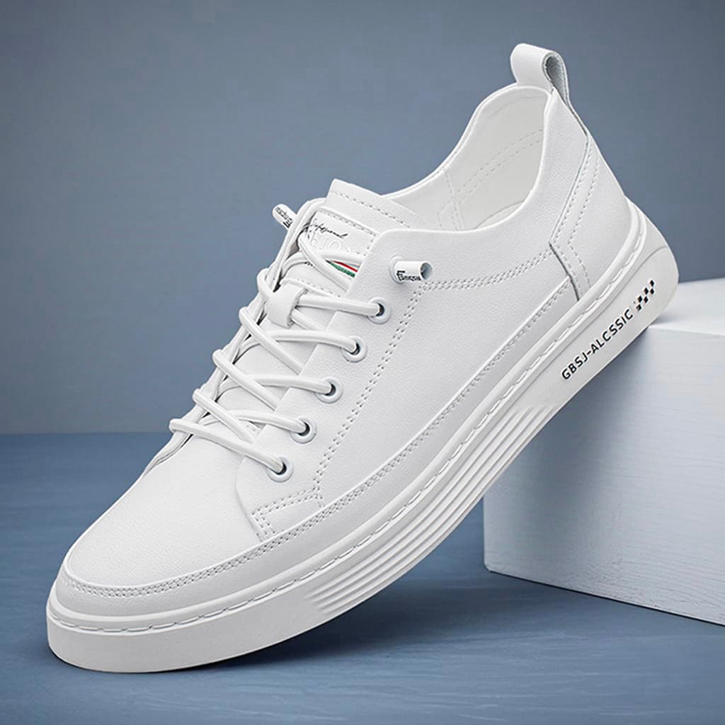 Sapatos masculinos de couro macio branco de couro genuíno com sola macia sapatos esportivos casuais tênis masculinos All