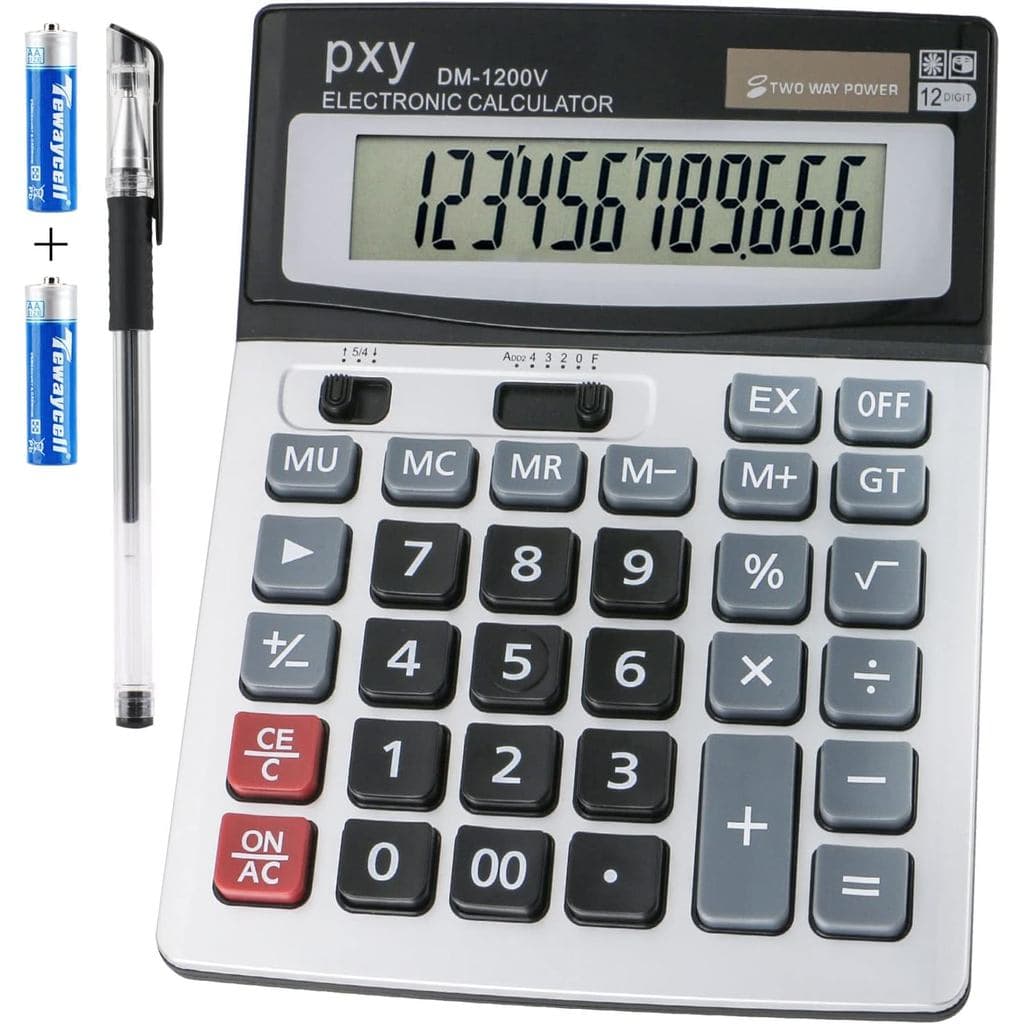 Calculadora de Mesa com Display LCD Extra Grande de 12 Dígitos, Toque Confortável com Botões Grandes, Alimentação Dupla
