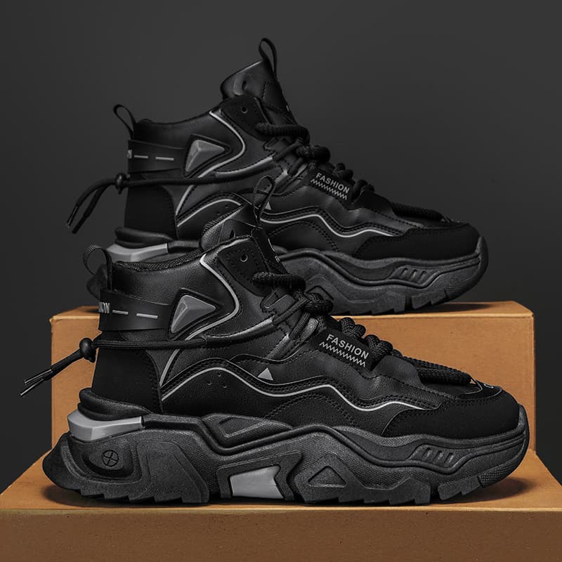 Sapatos masculinos de alta qualidade inverno Street Wear All-Match preto Samurai esportes correndo Casual sola grossa au