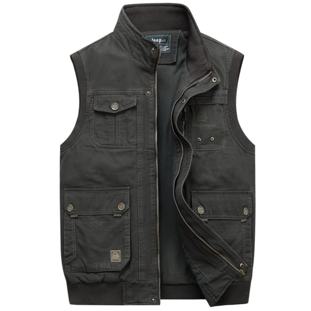 Pai usar Multi-bolso puro algodão masculino Casual colete primavera outono colete masculino de meia-idade idosos fotogra