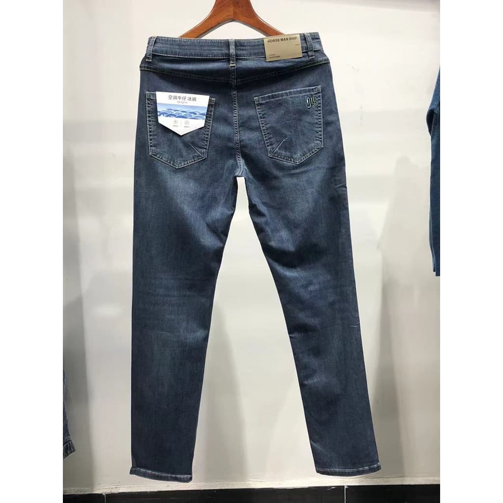 Haijia!Roupas masculinas de marca!Primavera verão fino masculino ligeiramente fino ajuste Jeans magro estiramento calças