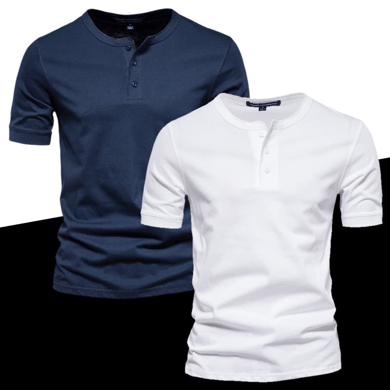 Henry camisa gola camiseta masculina verão de manga curta verde exército puro algodão pesado americano fino ajuste Retro