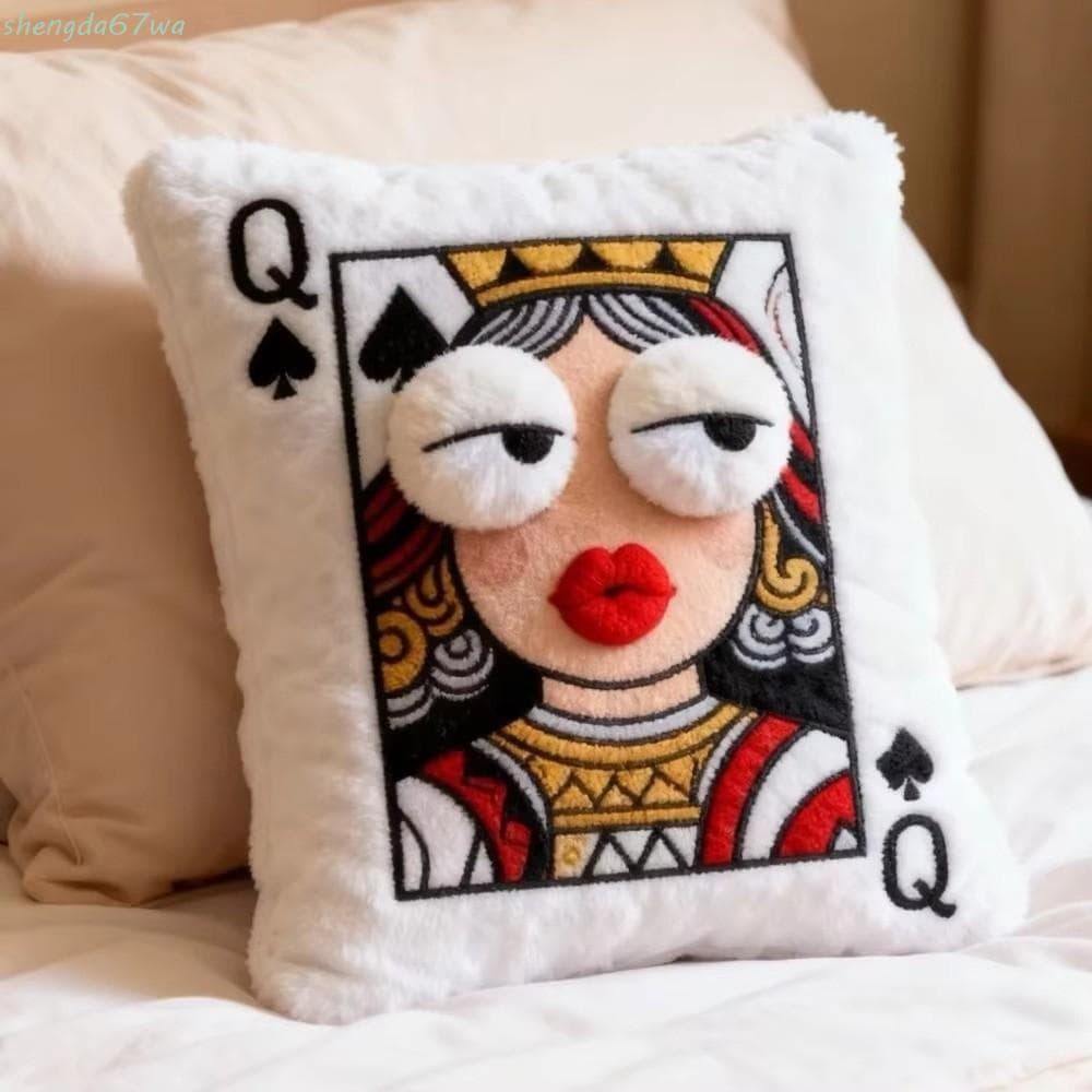 Almofada Bordada De Pelúcia SHENGDA , Travesseiro Macio De Olhos Grandes De Desenho Animado De Retalhos Peculiar Quadrad