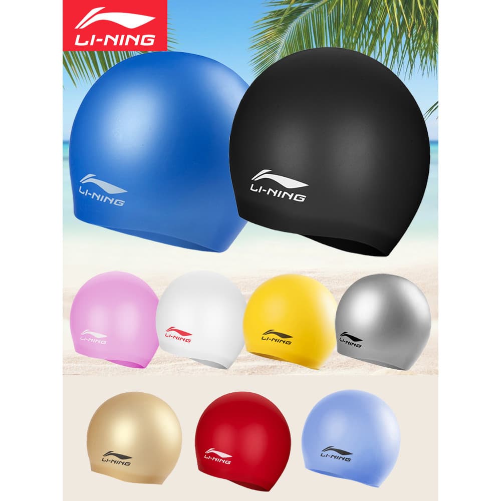 LININING Li Ning Touca de natação para adultos, homens, mulheres, crianças, à prova d'água, proteção para os ouvidos, ca