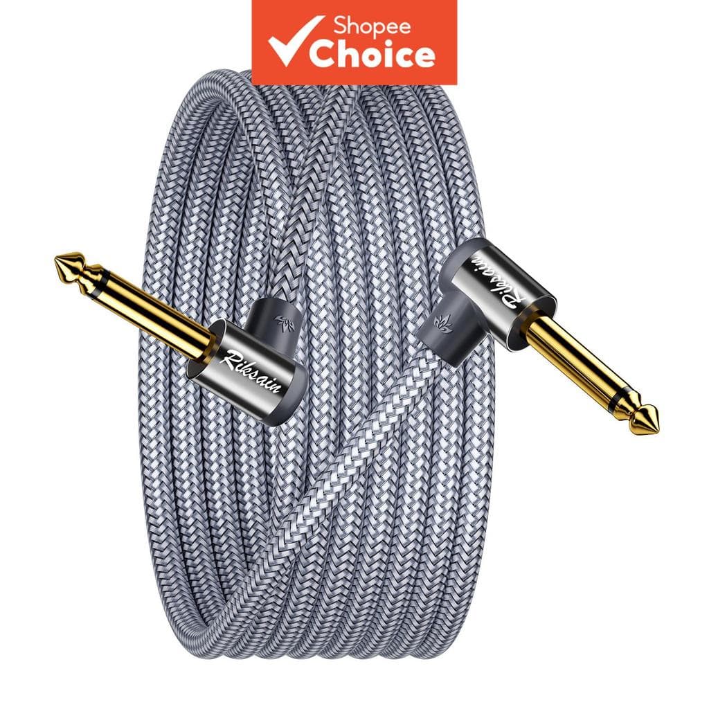 Cabo TRS macho de 1/4 pol. com ângulo reto para guitarra, baixo, teclado e amplificador