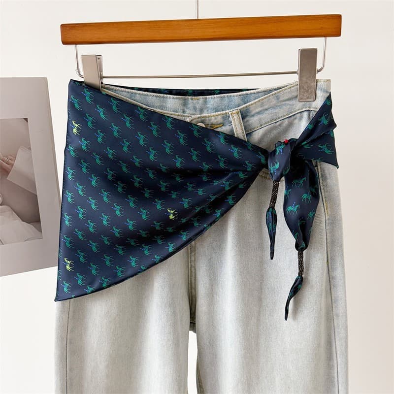 Literário Retro férias estilo xale imitação de seda dupla camada High-End impresso cintura bunda cortina triângulo acess